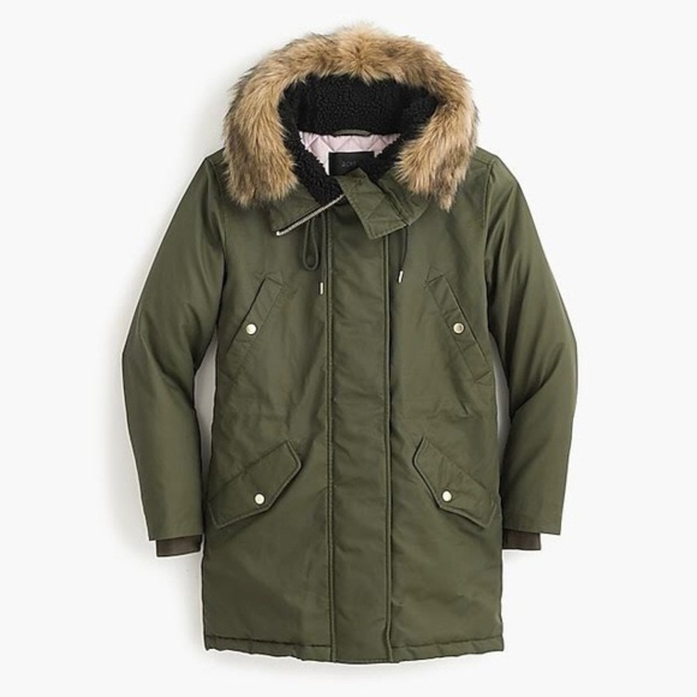 J. Crew Perfect Winter Parka Olive Green size MEDIUM